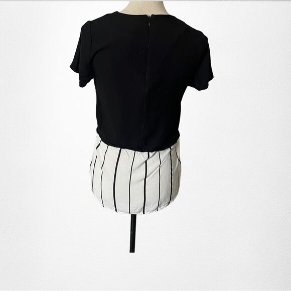Forever 21 Crew Neck Short Sleeve Blouse Black and White with Stripes Size Small - Picture 3 of 5